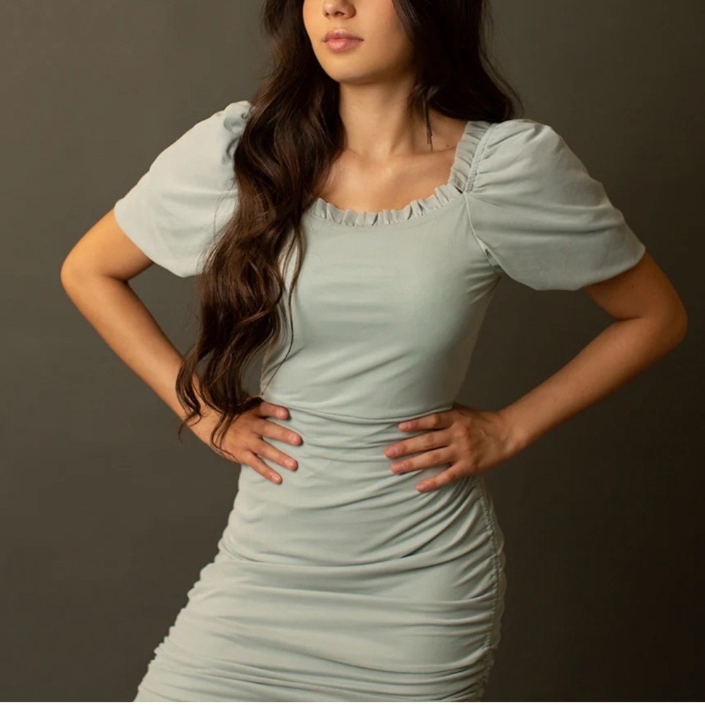**New** Joyfolie Mia Joy Alyssa Elegant Seaglass Puff Sleeve Dress